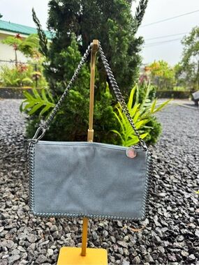 Stella McCartney Falabella Light Blue Chain Trim Zip Pouch Clutch Bag